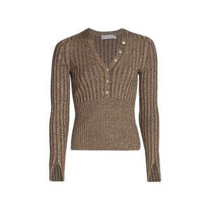 Jonathan Simkhai Women's Compact Rib Henley Sweater Dune Chocolate Medium NWOT